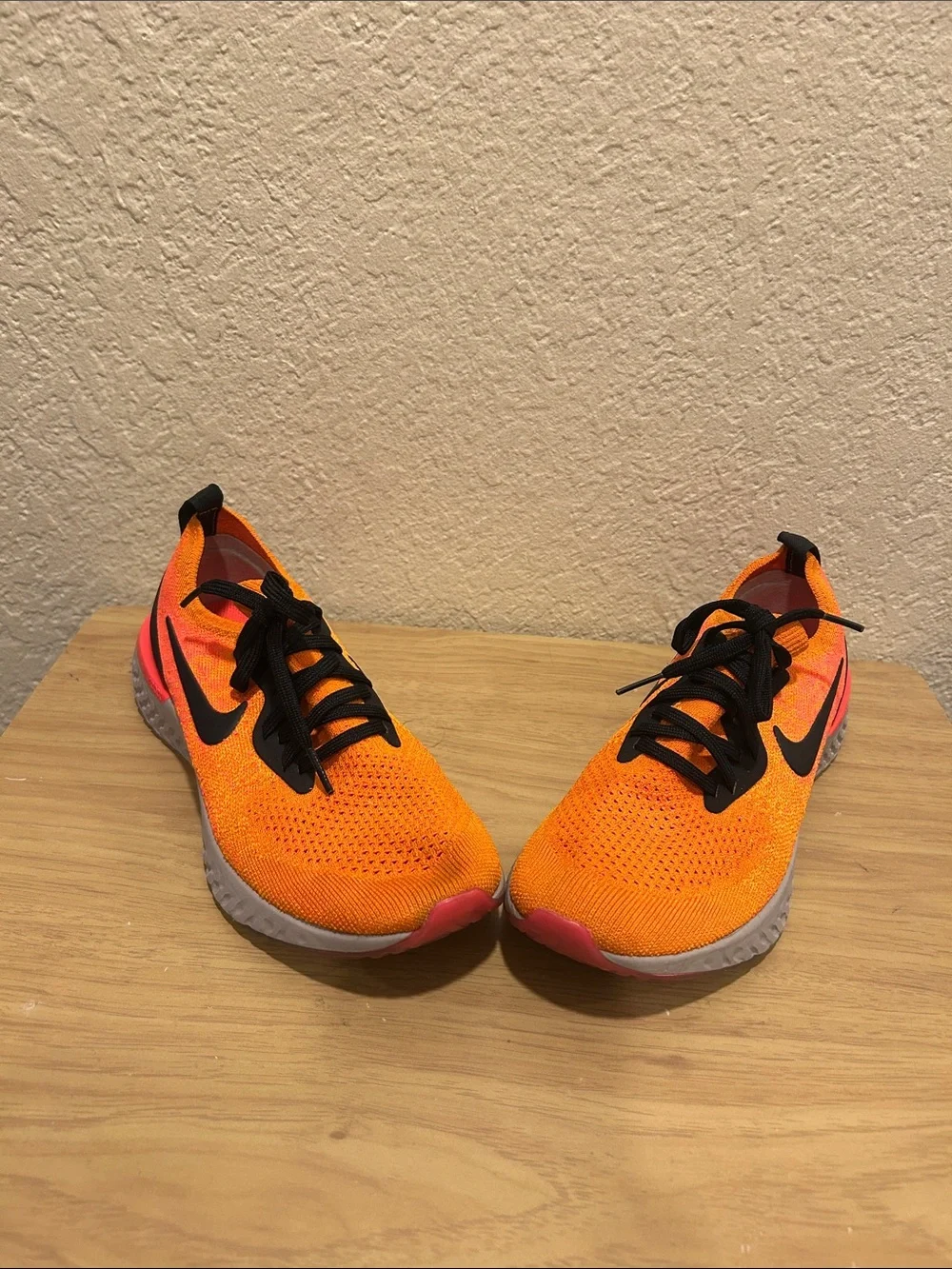 Nike Orange and Pink Flyknit Running Shoes with Black Swoosh